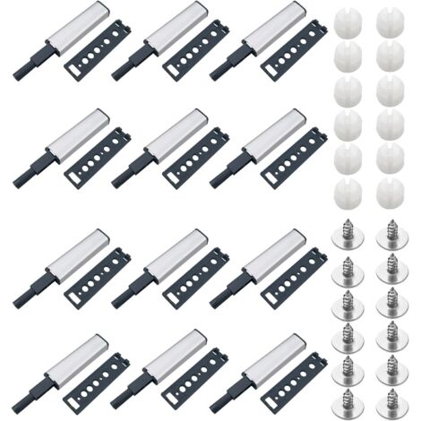 Aimant Porte Placard, 12 Pièces Push to Open Poussoir Pression Loquet Magnetique, Amortisseur Ferme Porte Poussant, Rebondeur de Tiroir D'armoire, Poussoir Placard Fermeture Magnétiques