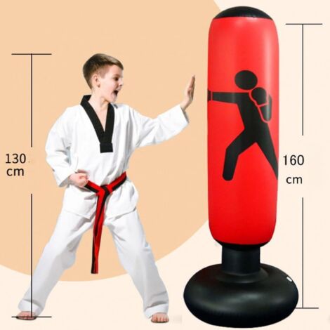 Sac De Boxe Gonflable 160 Cm – Pied Autoportant, PVC Résistant, Base Remplissable Eau/Sable – Pour Adulte Et Enfant, Rouge