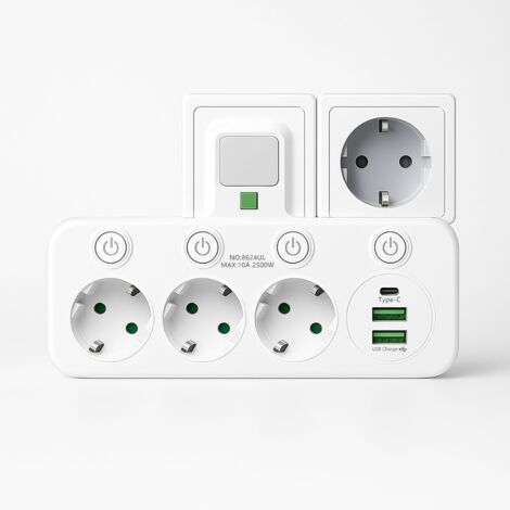 Multiprise Murale, Multiprise Prise USB 3 Prises et 3 Ports USB 3A, Chargeur USB Multiple 6 en 1