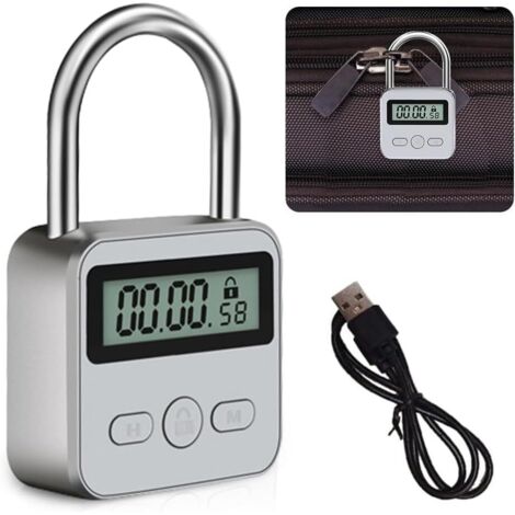 Cadenas numérique intelligent avec écran LCD, cadenas de sécurité USB rechargeable, cadenas à minuterie métallique intelligent pour éviter les mauvaises habitudes (1/5)
