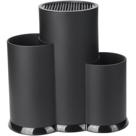 Bloc à couteaux 3 en 1 sans couteaux, noir, porte-couteaux rond universel avec fentes et support de rangement multifonctionnel, porte-couteaux en plastique porte-couverts adapté à tous les couteaux de (1/5)