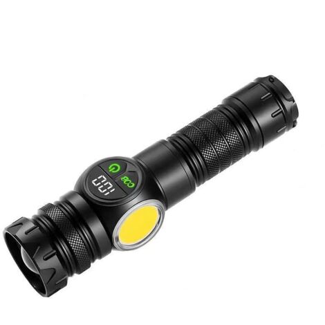 Lampe Torche LED Ultra Puissante, Lampe Torche Rechargeable 2800 Lumens, Lampe de Poche Aimantée avec Affichage Numérique LCD, Feux Latéraux COB, 9 Modes D'éclairage, pour Camping Urgence (1/5)