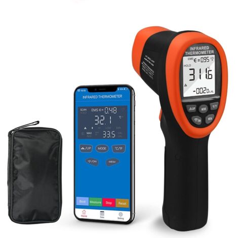 Thermomètre infrarouge, pyromètre infrarouge AOPUTTRIVER AP-985C-APP -50 à +800 °C (-58 à +1472 °F), thermomètre infrarouge circulaire laser à 9 points, appareil de mesure de la température, éclairage (1/5)