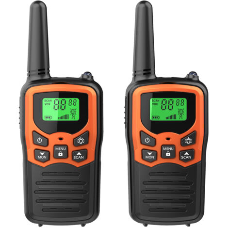 Talkie Walkie, Talkie Walkie adulte longue distance avec 22 canaux FRS, Talkie Walkie domestique avec lampe de poche LED et écran LCD VOX pour la randonnée et le camping (Orange 2-Pack)