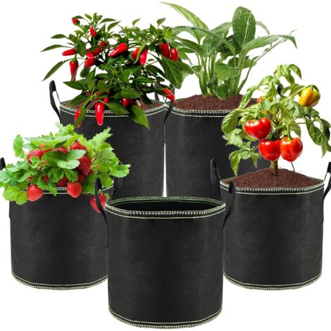 5 pièces Sac à Plantes - 12L,Sacs De Culture en Tissu avec Poignées,réutilisable,Sac de Plantation Geotextile pour Fleurs,Pommes de Terre,Fraises,Tomates (1/5)
