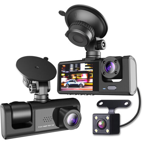 Intérieur avant et arrière de tachygraphe, 1080p fhd tachygraphe à trois canaux pour voiture, G - Sensor, enregistrement cyclique, surveillance du stationnement, enregistrement 24 heures (1/5)