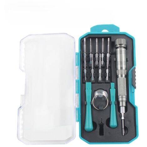 Kit d'outils de réparation électronique - Jeu de tournevis de précision 15 en 1, outil de démontage de réparation magnétique pour téléphone portable et PC avec étui en plastique (1/5)