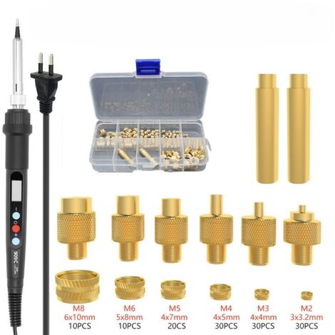 Kit de fer à souder, pointes de soudure, jeu d'inserts filetés, affichage LED, température réglable, pointes de fer à souder universelles pour inserts filetés, écrous de fusion M2 M3 M4 M5 M6 M8, acce (1/4)