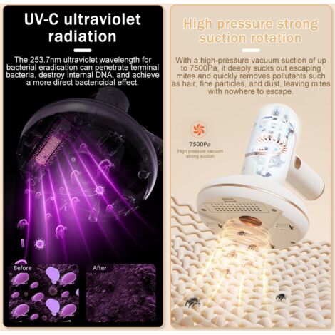 Aspirateur Anti-Acariens Nettoyeur De Matelas Avec Lumière Uv Et Filtre