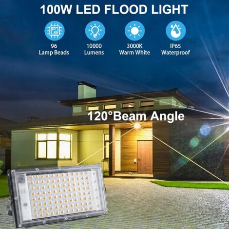 Lot De 2 Projecteurs LED Extérieur 100W CREATESTAR - 10000LM Blanc Chaud 3000K IP65