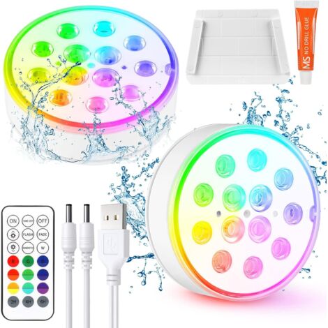Lumière de Piscine LED Submersible Rechargeable avec Télécommande Éclairage Etanche Lampes IP68 Étanche Lumières Sous-marines Pour Aquariums, Baignoire, Étangs (1/5)