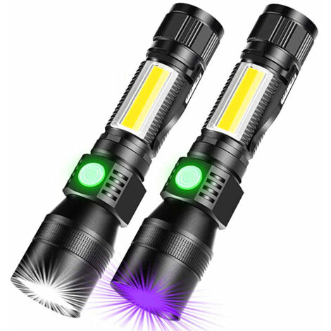 Lampe de poche LED rechargeable par USB lumière noire magnétique 395 nm lampe UV lumière ultraviolette 7 modes lumière rouge avec batterie 18650 pour camping en plein air randonnée 2 pack (1/5)