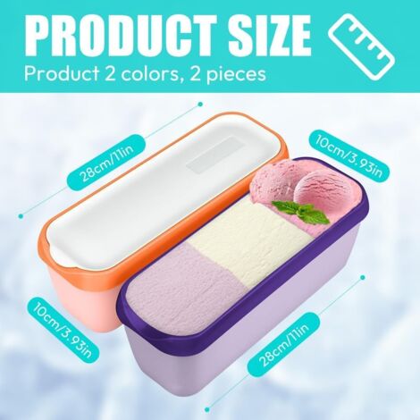 Lot De 2 Bacs à Glace 1,5L Avec Couvercles - Contenants Plastique Sans BPA Pour Crème Glacée