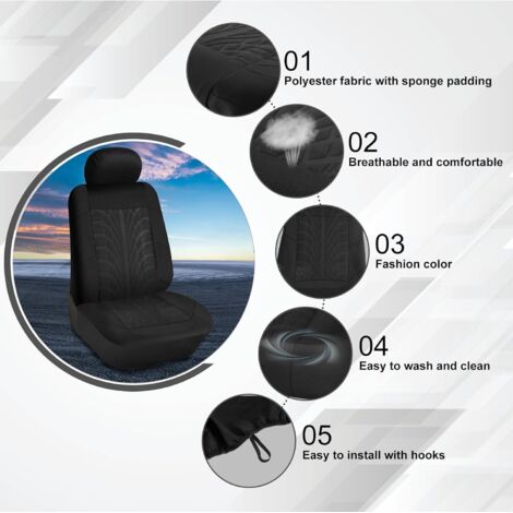 Housse De Siège Voiture Universelle CICMOD - Protection Sièges Avant Arrière Noire Avec Rayures, Ensemble Complet
