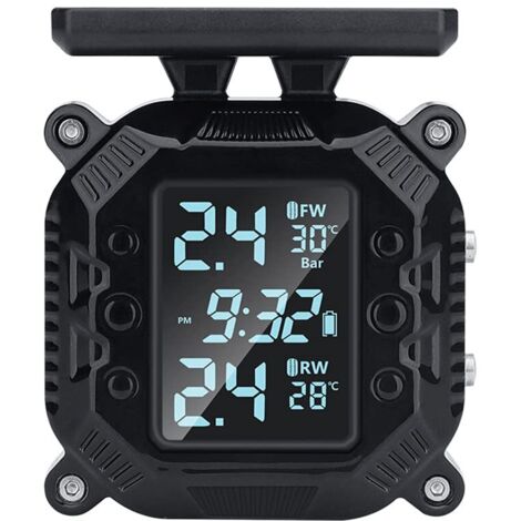 Qiaohome Système TPMS Solaire Sans Fil Moto - Moniteur Pression Pneus Écran LCD 3 Capteurs Externes