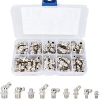 60 Pièces Graisseur M6 M8 M10 Pistolets Graisseurs Accessoires, 45° 90° et Droit Graisseur, Assortiment Graisseur en Fer Nickelé pour Voitures Bateaux Tracteurs Équipement Mécanique