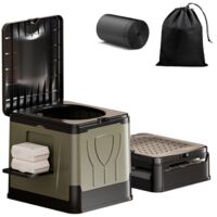 Toilette Portable 30L,Pliable WC Portable,Toilette Camping avec Porte-mouchoir et Porte-téléphone Portable,WC Camping avec 12 sacs Poubelle pour Sorties, Pique-niques, Pêche