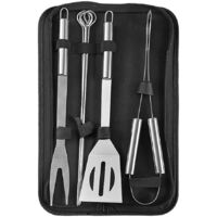 Lot de 7 accessoires de barbecue en acier inoxydable pour le camping et le barbecue en plein air – Comprend une pince à barbecue, une brosse, une fourchette et un sac de rangement pratique