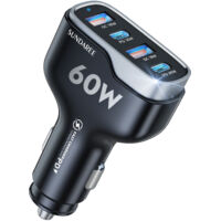 Chargeur Voiture USB C Câble,4 Port 60W 9.6A 12V Rapide Fast Charge Allume Cigare USB Câble Automobile Chargeurs for Samsung Galaxy A02S/iPhone 13/Xiaomi Redmi Note 10/POCO F3/Huawei/Oppo