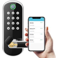 Serrure de porte électrique biométrique sans clé – Déverrouillage par empreinte digitale, code, smartphone – Installation facile sans perceuse