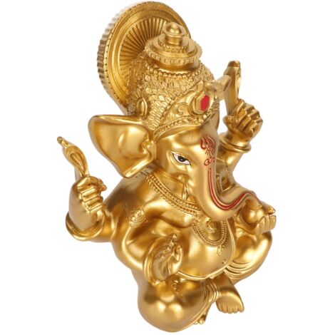 Statue de Ganesh en Résine Dorée - Décoration Sacrée Hindoue pour Autel, Maison et Jardin