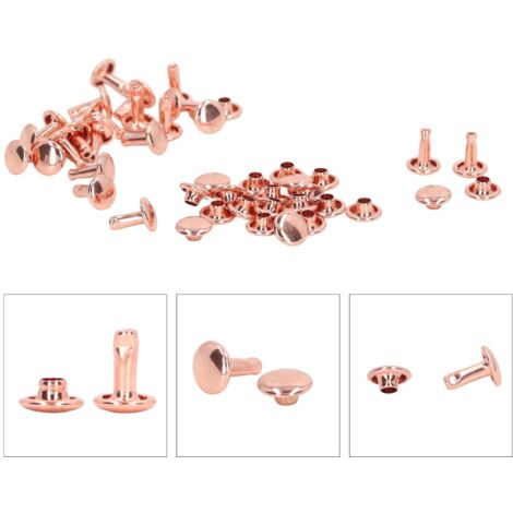 100 Rivets Double Face 7x8mm en Métal pour Travail du Cuir, Fixations pour Accessoires Mode, Maroquinerie et Projets DIY - Finition Rose Doré