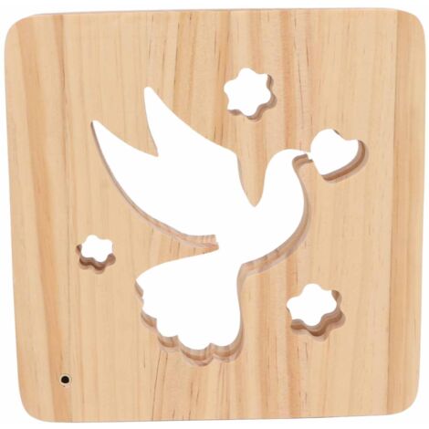 Lampe 3D Colombe en Bois 2W Lumière Douce Veilleuse Chambre Décorative