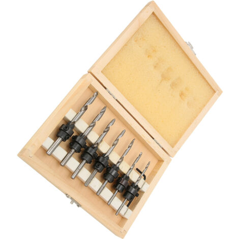 Ensemble de 7 Fraises à Chanfreiner pour Bois avec Clé Hexagonale, Outils de Menuiserie Professionnels