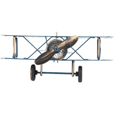 Avion Vintage Biplan Artisanal - Décoration Murale Rétro pour Salon, Bureau ou Chambre - Ornement en Céramique Bleu