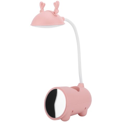 Lampe de bureau pliable rose en forme de cerf, LED douce pour protection des yeux, support intégré téléphone et livre, idéale chambre étudiante