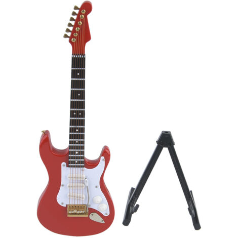 Guitare Électrique Miniature Bois 18 cm Support - Décoration Intérieure Collection (Rouge