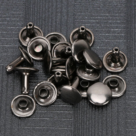 200 Rivets à Double Capsule pour Vêtements en Cuir, Jeans et Accessoires - Rondes 10mm, Noir