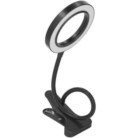 Lampe de bureau LED flexible avec anneau lumineux, 3 teintes réglables, 10 niveaux de luminosité, alimentation USB, télécommande fournie