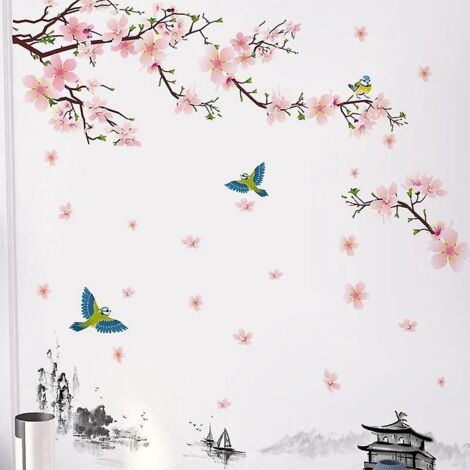 2pcsencre Pche Fleur Chambre Salon Xuanguan Dortoir Dcoration Murale Stickers