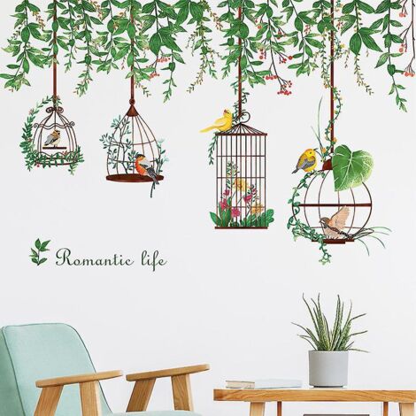 greenery Leaf Birdcage Bird Children Bedroom Entryway Home Decor Wall Stickers (1/5)