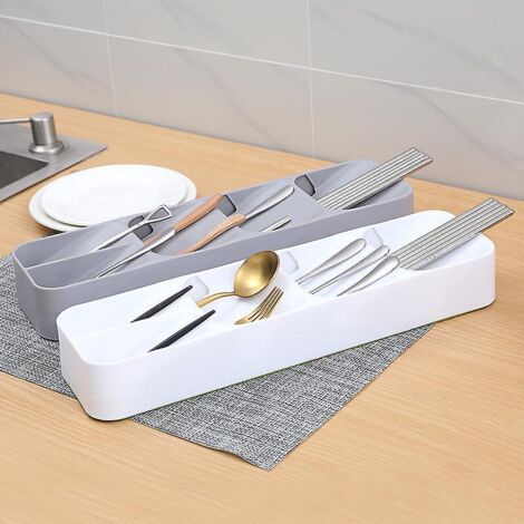 2 Pices Bicolores (gris + Blanc) 5.5cm11.5cm40cm, Organisateur De Tiroirs Avec 8 Compartiments Pour Les Couverts (1/5)