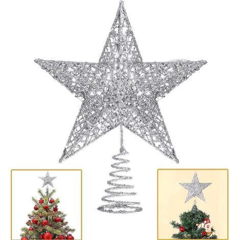 (20cm) Etoile De Sapin De Nol 5 Paillettes Argentes Dcoration De Sapin De Nol Etoile De Fer Pentagramme Cubique Paillettes 5 Toiles Fournitures Po (1/4)