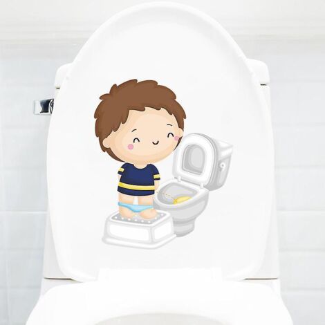 2pcs Autocollants Petit Garon Mignon Qui Va Aux Toilettes, Sticker Mural Drle Pour Wc, Salle De Bain, Cuisine, Pvc (1/5)