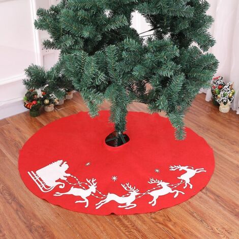 (100 Cm, Rouge) Jupe De Sapin De Nol, Jupe De Sapin De Nol Rouge, Coussin De Sapin De Nol En Lan, Coussin De Pieds De Sapin De Nol, Pour La Dcorat (1/5)