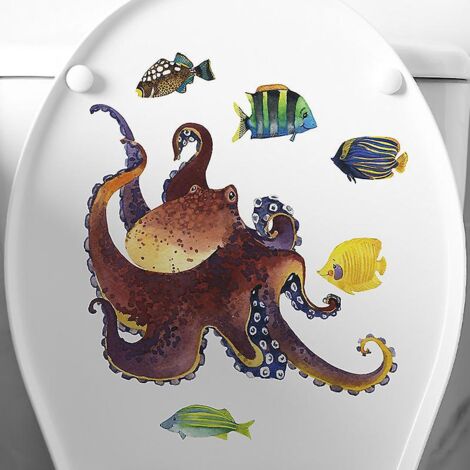 pieuvre Lumineuse De Dessin Anim, Petit Poisson, Monde Sous-marin, Autocollants De Toilettes Pour Enfants, Dcoration De Salle De Bains, Autocollan (1/5)