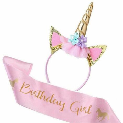 serre-tte Licorne Avec Fleurs Halloween Chapeau(or) Dguisement Bandeau Feutre Corne Oreilles Mignon Licorne Unicorn Bandeau Cheveux Coiffure Licor (1/5)