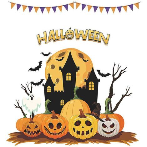 halloween Cartoon Pumpkin Moon Castle Children's Bedroom Entrance Home Decoration Wall Stickers (1/5)