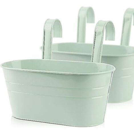 2pcs Pots De Fleurs Suspendre Mtal, Gris Vert, Avec Double Crochet Amovible Pot Plante Supendu Pour Dcoration Jardin Balcon Terrasse Intrieur Ou (1/5)
