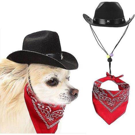 chapeau De Cowboy Et Charpe Bandana Chien Chat Chapeau De Paille Chapeau Chiot Cosplay Costume Pet Chapeau Chien Chat Dcoration De Fte (noir) (1/4)
