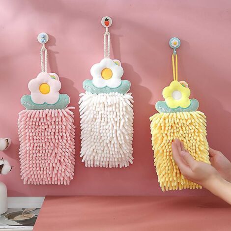 lot De 3 Essuie-mains Fleurs Suspendus Absorbant Schage Rapide Paissi Double Couche Essuie-mains Suspendus Mignon Cadeau Serviette (1/5)
