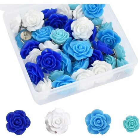 40pcs Bleu Rsine Rose Mlang Fleur Clous Goujons En Goujon Student Office Mur Dcoration Lige Clous De Fixation (1/4)