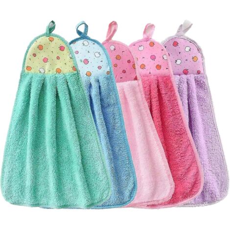 lot De 5 Essuie-mains-30 38cm Doux Pour Cuisine Ou Salle De Bain(rose, Rouge, Vert, Violet, Bleu Ciel), Serviette En Polaire Corail Qui Peut Tre (1/5)