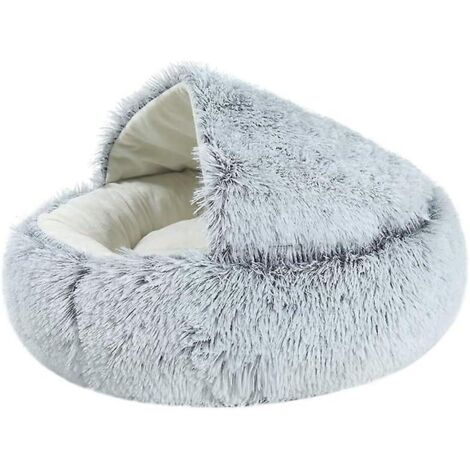 lit Rond Pour Chien Et Chat - Gris 40cm, Tissu Pelucheux Rond Doux Et Chaud Pour Animaux De Compagnie, Matelas Pais Et Extra Doux, Matelas De Somm (1/5)