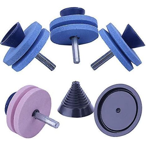 4 Pcs Pierre Aiguiser Double Couche Tondeuse Gazon Affteuse De Lame Pour Perceuse Avec Quilibreur De Lame Pour Perceuse Main Power Drill (1/5)