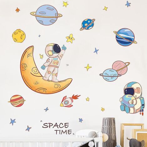 cartoon Universe Planet Astronaut Stars Children's Bedroom Home Decor Wall Stickers (1/5)